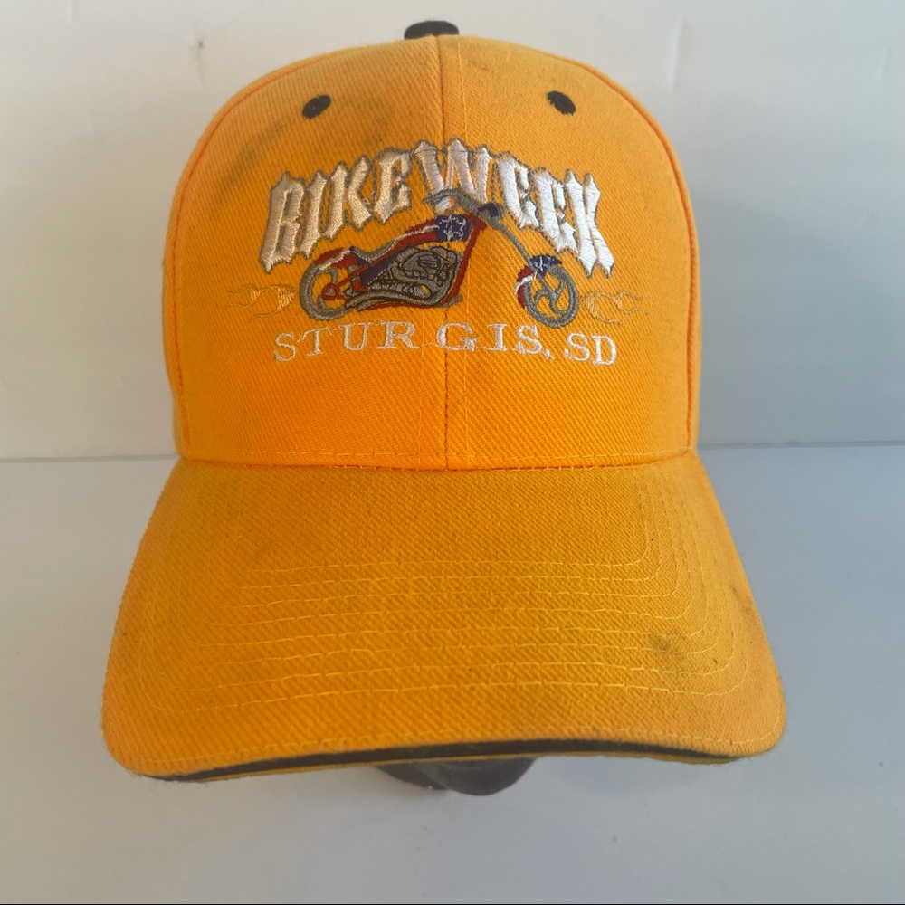 Bikeweek Sturgis SD Embroidered adjustable cap hat Orange Hook And Loop Closure